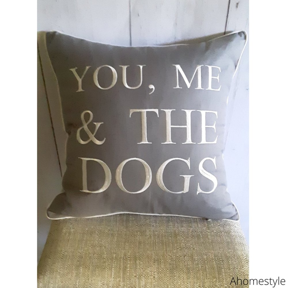 💕Decorative You, Me & The Dogs Light Grey Throw Pillow - Picture 2 of 6